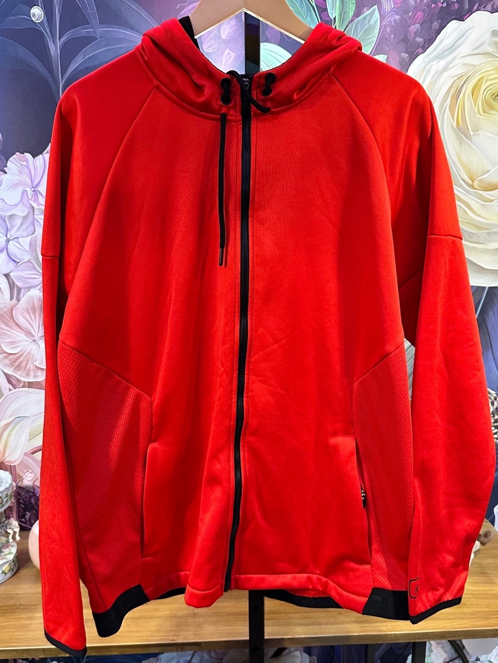 AND1 L Hoodie NWT Full Zip Basketball Performance Mesh Streetwear Red Black